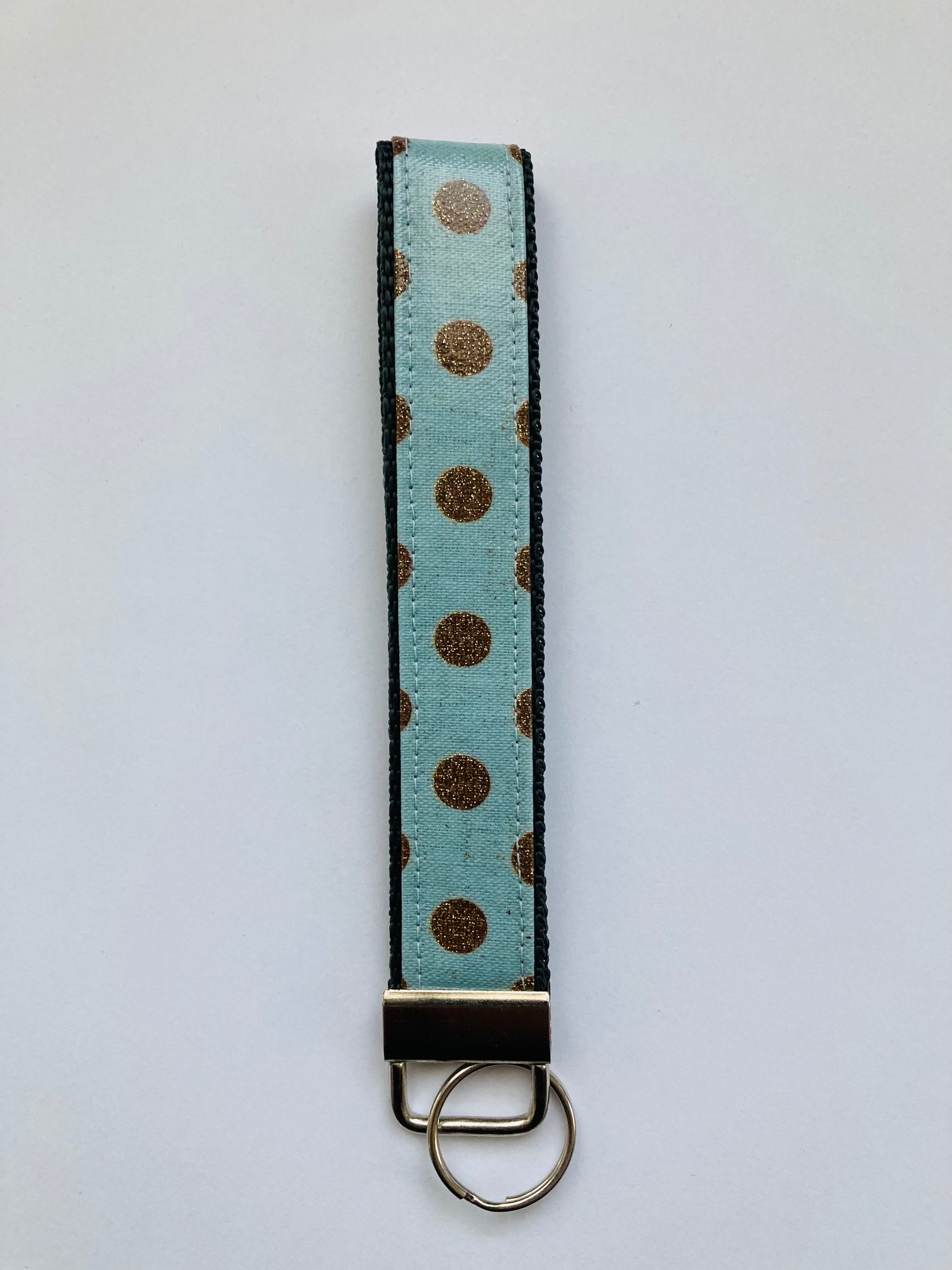 Schlüsselanhänger, Hellblau Punkte Gold