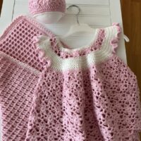 3er Baby-Set mädchen, gehäkelt