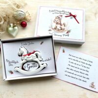 Gotti Fragen Götti fragen Schwangerschaft verkünden, originelles Weihnachtsgeschenk mit Schaukelpferd