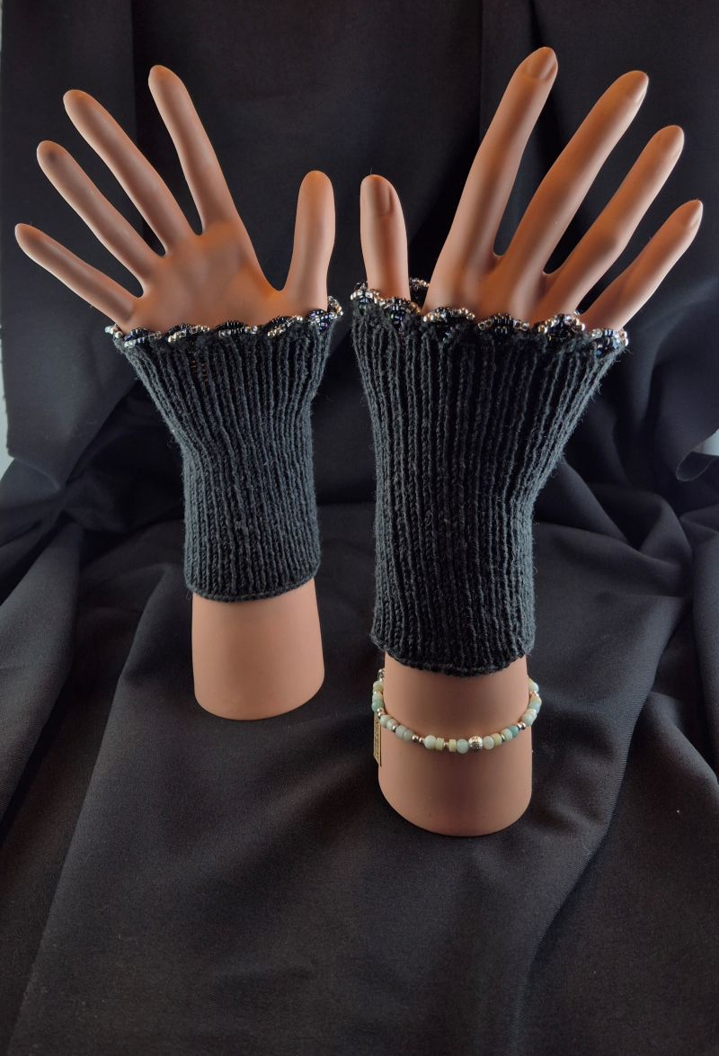 Stulpen gestrickt Unikat Merino Perlen