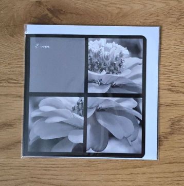 Doppelkarte Collage Zinnie Quadratisch sw